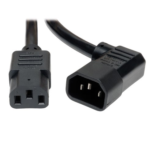 Heavy Duty Power Extension Cord 15A 14AWG Right Angle IEC 320 C14 to IEC 320 C13 6 ft