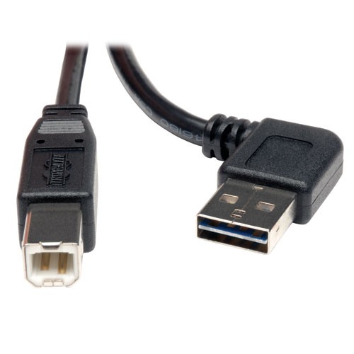 Universal Reversible USB 2.0 High Speed Cable Right Left Angle Reversible A to B Male 3 ft