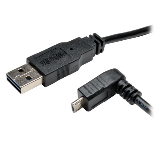 Universal Reversible USB 2.0 High Speed Cable Reversible A to Down Angle 5Pin Micro B Male 1 ft